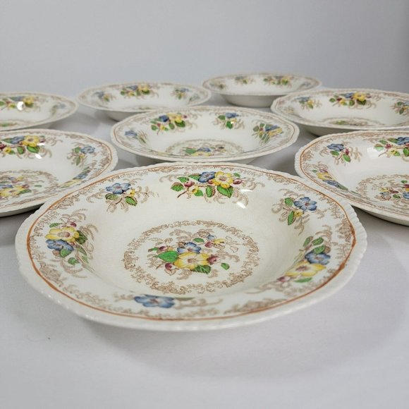 Ridgways Apple Blossom 7 & 7/8" Cereal Soup Bowls Lot of 8 England brown flowers - Picture 1 of 15